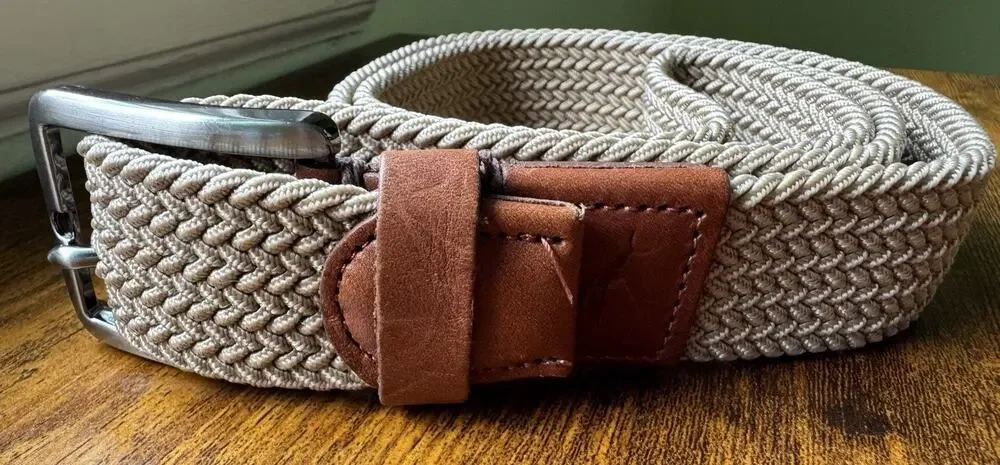 Tommy Bahama Mens Woven Braided Belt Tan Leather Trim L/XL